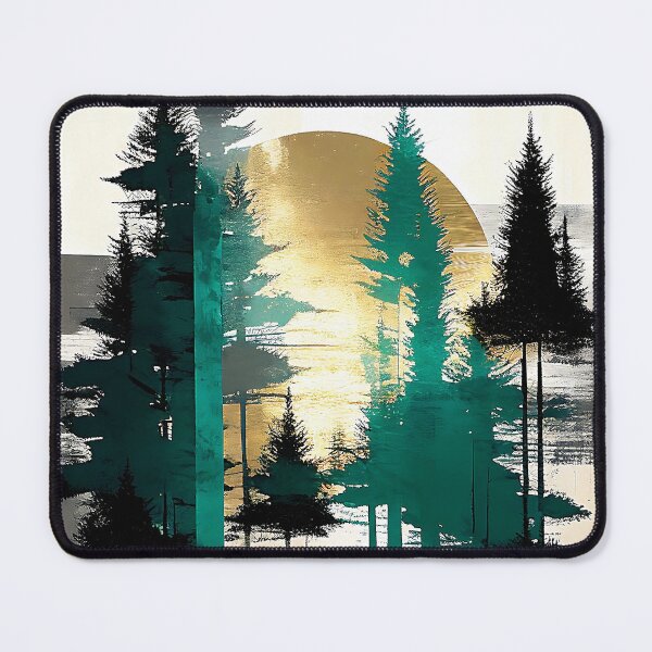 Item preview, Sunlit Sentinels Rustic Pine Trees with Golden Sun designed and sold by TheArtMage.