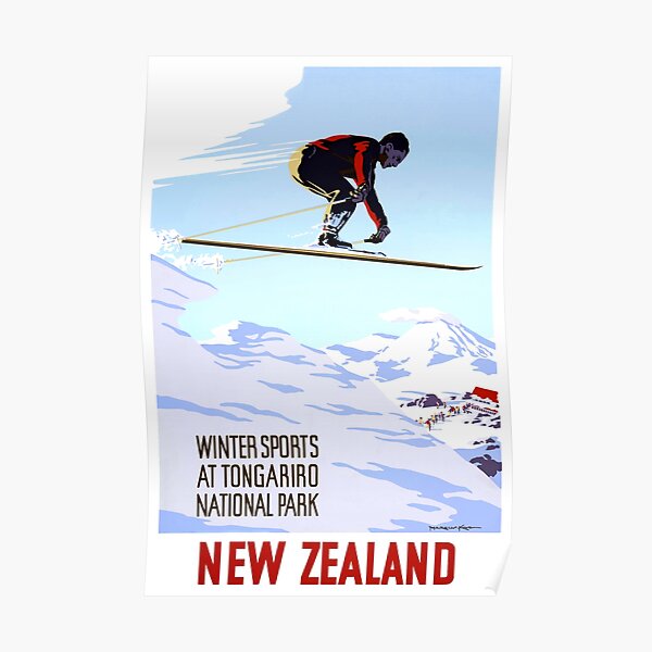 New Zealand Winter Sports Vintage Travel Poster Poster
