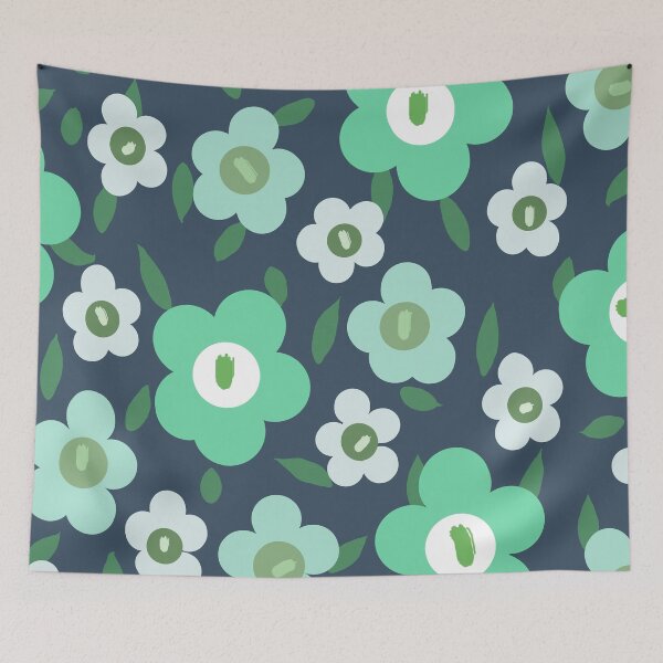 Item preview, Iconic Retro Daisies in Blue and Green designed and sold by Deutschic.