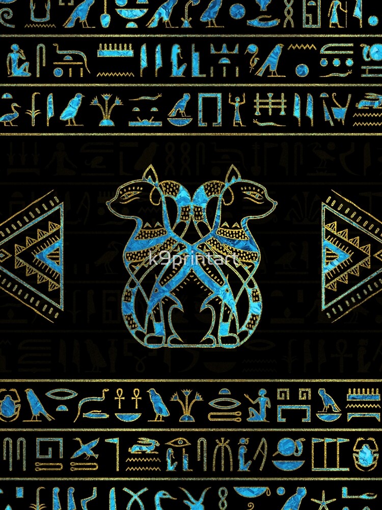Egyptian Cats Gold and blue stained glass by k9printart