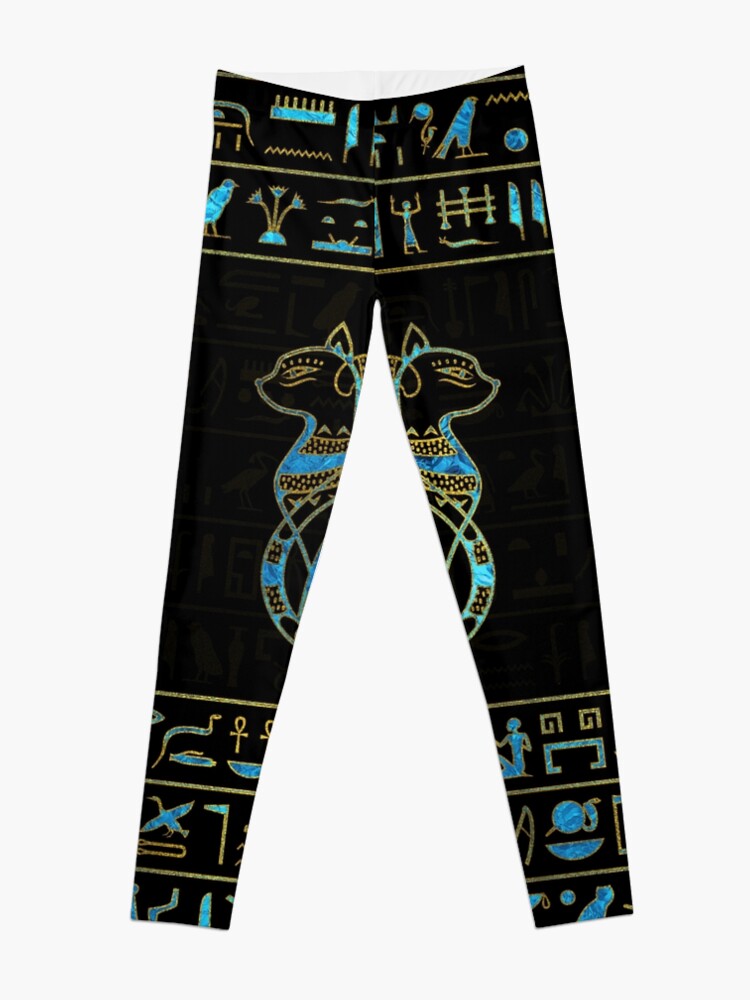 Alternate view of Egyptian Cats Gold and blue stained glass Leggings