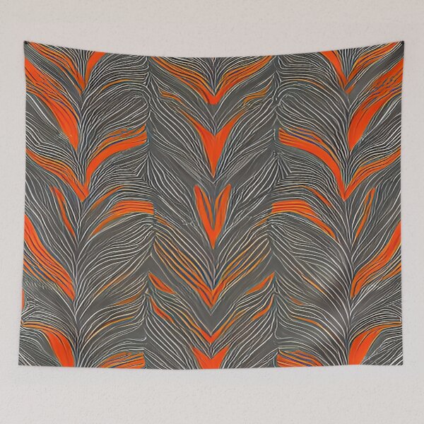 Item preview, Feathered Rows of Sable Black and Brilliant Orange designed and sold by deniselynnimage.