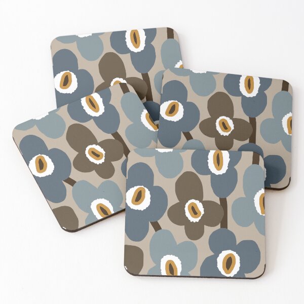 Item preview, Iconic Retro Scandinavian Flowers in Blue and Brown designed and sold by Deutschic.
