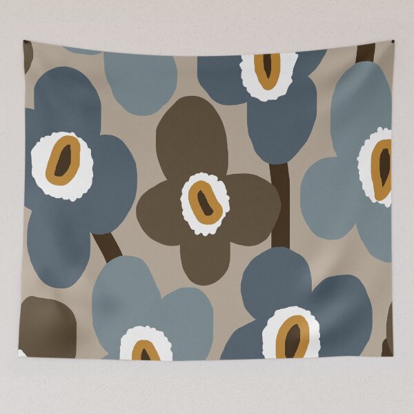 Item preview, Iconic Retro Scandinavian Flowers in Blue and Brown designed and sold by Deutschic.