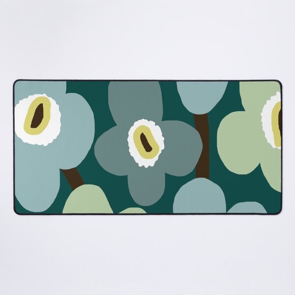 Aperçu de l'œuvre Motif floral scandinave rétro emblématique en vert et bleu créée et vendue par Deutschic.