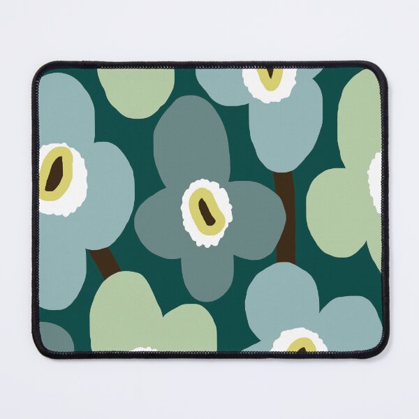 Aperçu de l'œuvre Motif floral scandinave rétro emblématique en vert et bleu créée et vendue par Deutschic.