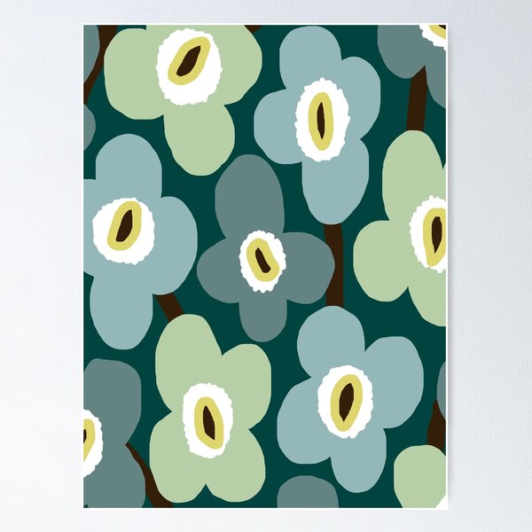 Item preview, Iconic Retro Scandinavian Floral Pattern in Green and Blue designed and sold by Deutschic.