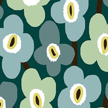 Aperçu de l'œuvre Motif floral scandinave rétro emblématique en vert et bleu de Deutschic