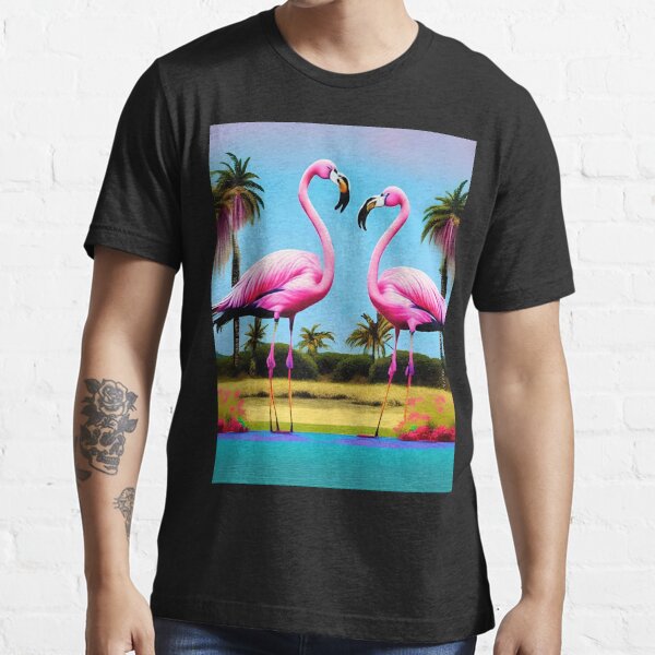 Men's slim fit shirt with pink flamingo print