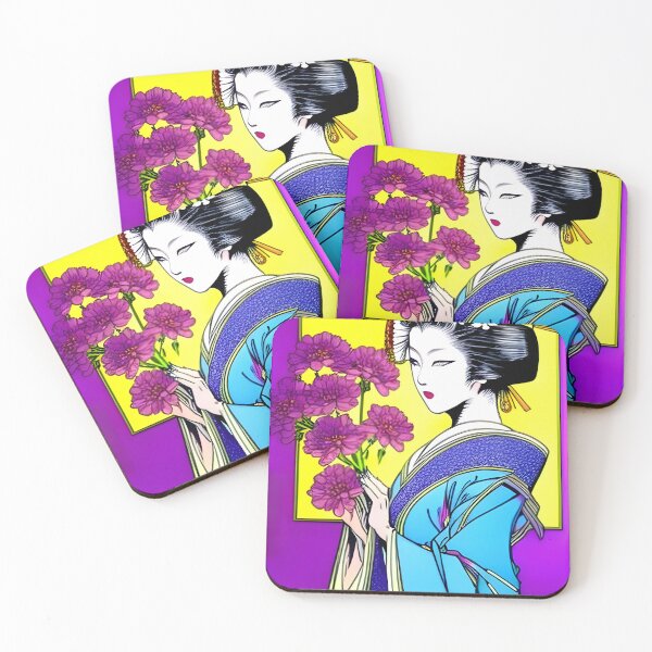 Artikelvorschau, Retro-Anime-Geisha mit Blumen: Ein wunderschöner Ukiyo-e-Stil entworfen und verkauft von BobbysByBobby.