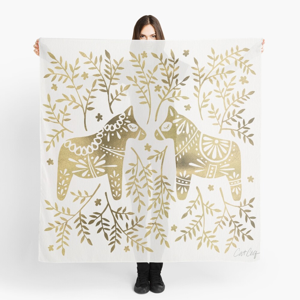 Swedish Dala Horses – Gold Palette Scarf