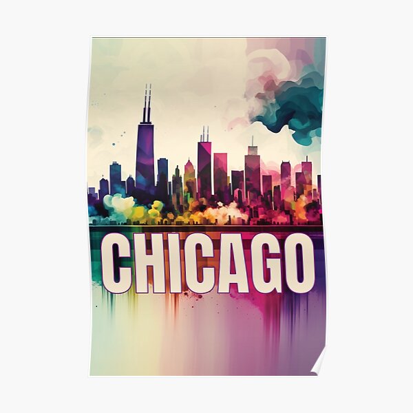 W flag Chicago skyline digital drawing | Art Board Print