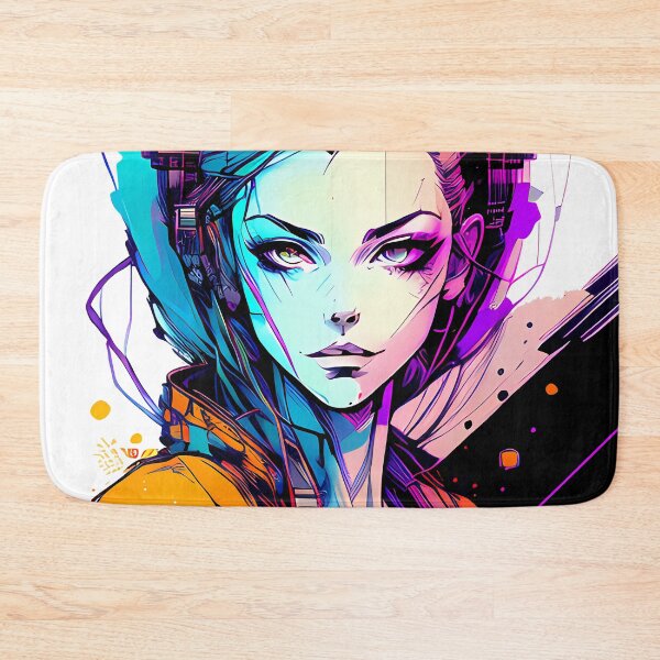 Item preview, Into the Future - Orange Jacket Cyberpunk Girl in Blue and Purple Illustration designed and sold by GalihDA.