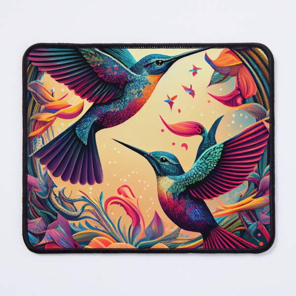 Item preview, Abundance Hummingbirds Psychedelic Rainbow Floral Pair designed and sold by ga-arts.