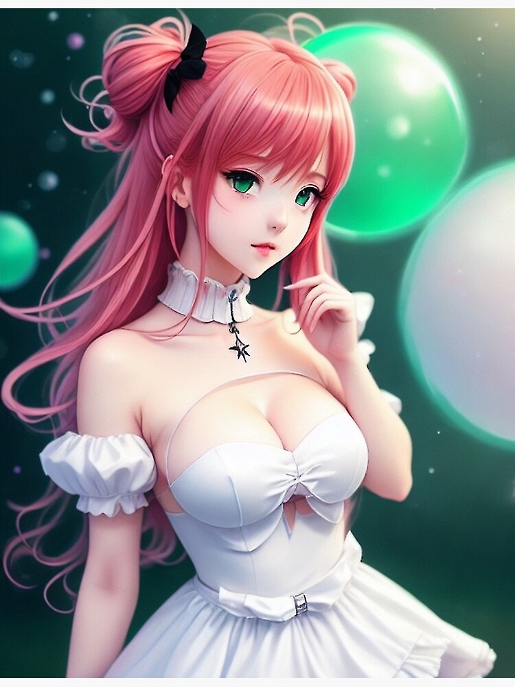 Anime girl with pink hair in a white dress Desktop wallpapers 1400x1050