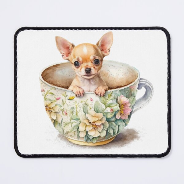 Item preview, Chihuahua puppy in Floral Tea Cup designed and sold by ImaginePrintsHQ.