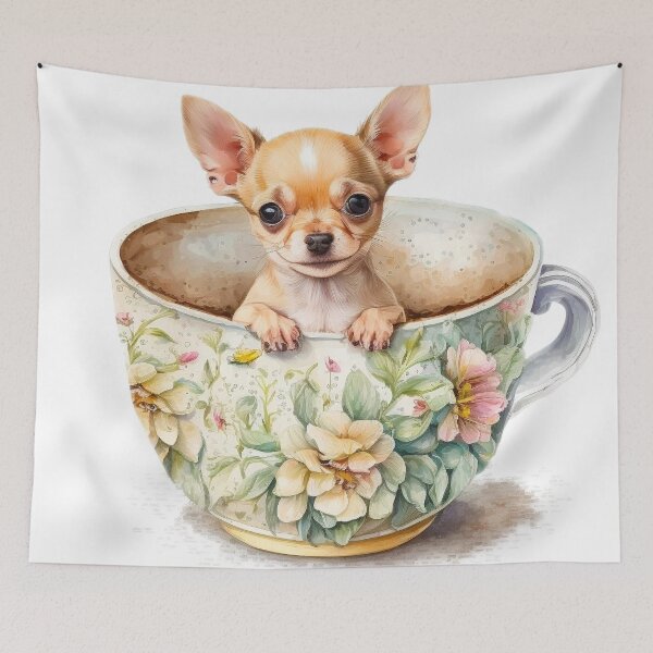 Item preview, Chihuahua puppy in Floral Tea Cup designed and sold by ImaginePrintsHQ.