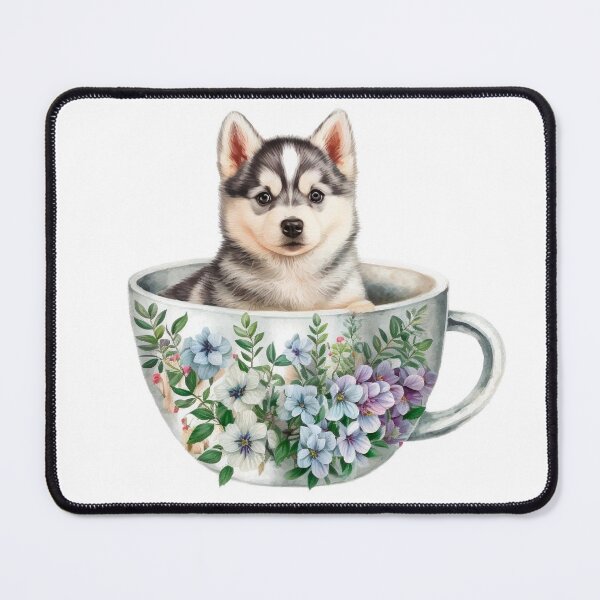 Item preview, Husky Puppy in Floral Tea Cup designed and sold by ImaginePrintsHQ.