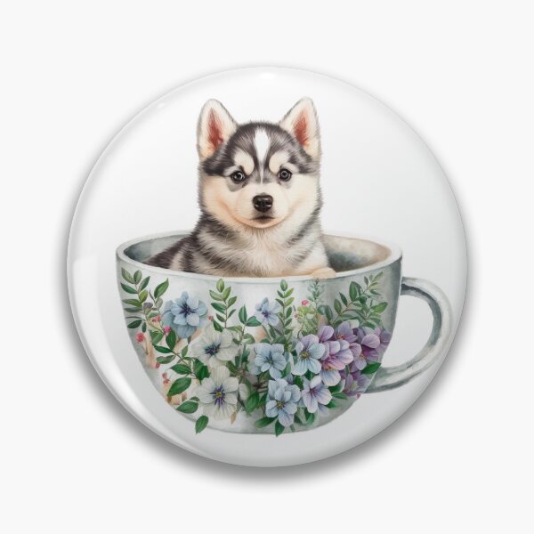 Item preview, Husky Puppy in Floral Tea Cup designed and sold by ImaginePrintsHQ.