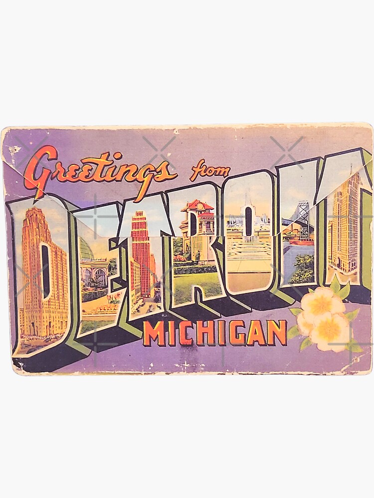 "Greetings from DETROIT, MICHIGAN" Sticker for Sale by Whimsybop