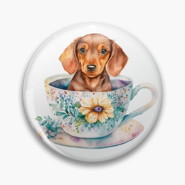 Item preview, Dachshund Puppy in Floral Cup designed and sold by ImaginePrintsHQ.