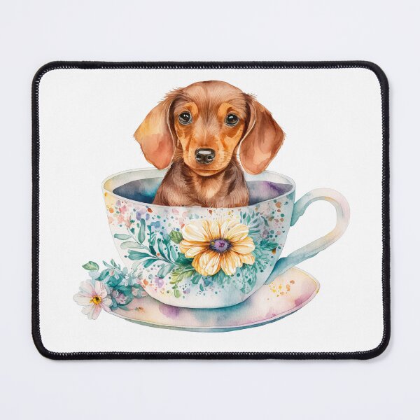 Item preview, Dachshund Puppy in Floral Cup designed and sold by ImaginePrintsHQ.