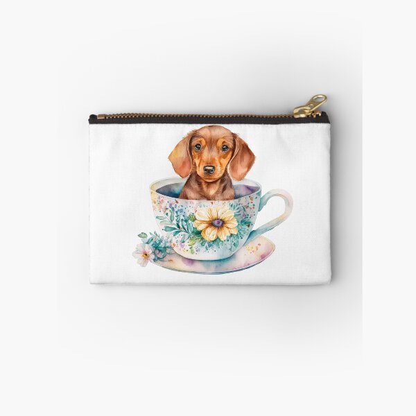Item preview, Dachshund Puppy in Floral Cup designed and sold by ImaginePrintsHQ.