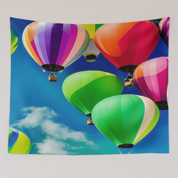 Item preview, Balloons of Festive Colors of Bright Orange Yellow Purple Green in a Bright Blue Sky designed and sold by deniselynnimage.