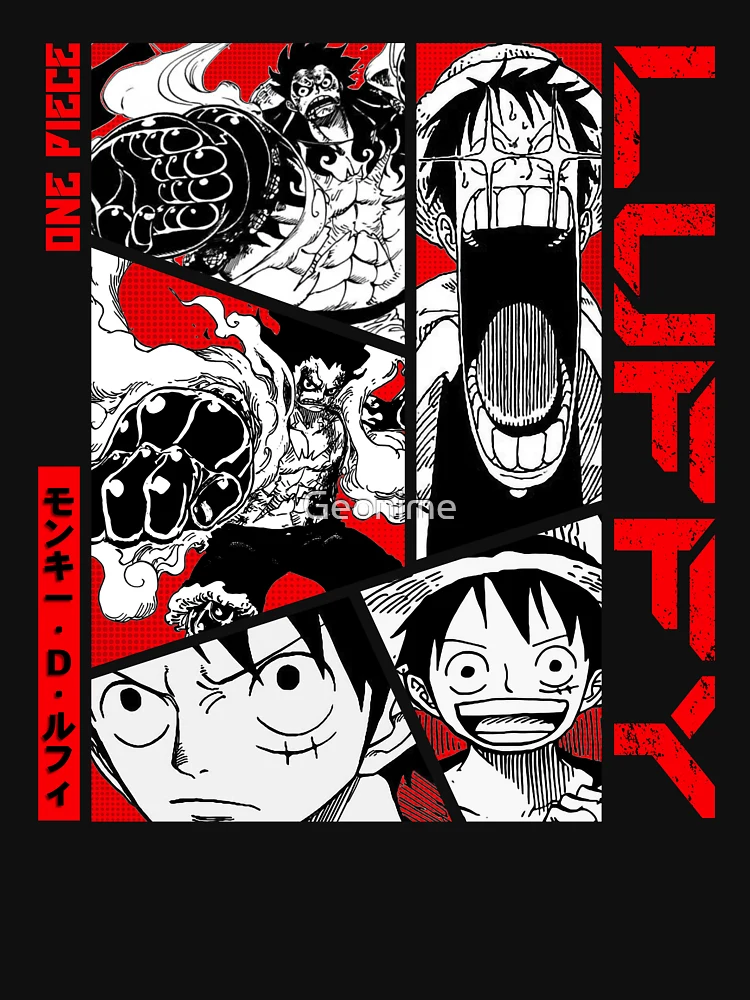 Coussin for Sale avec l'œuvre « Monkey D Luffy - One Piece Manga Panel  version couleur » de l'artiste Geonime