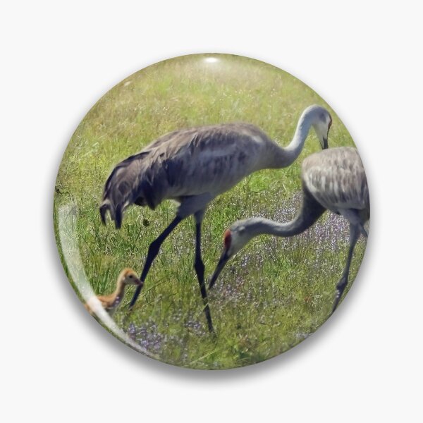 Item preview, Sandhill Cranes with Colt and purple wild flowers designed and sold by Jeffrey Mask.