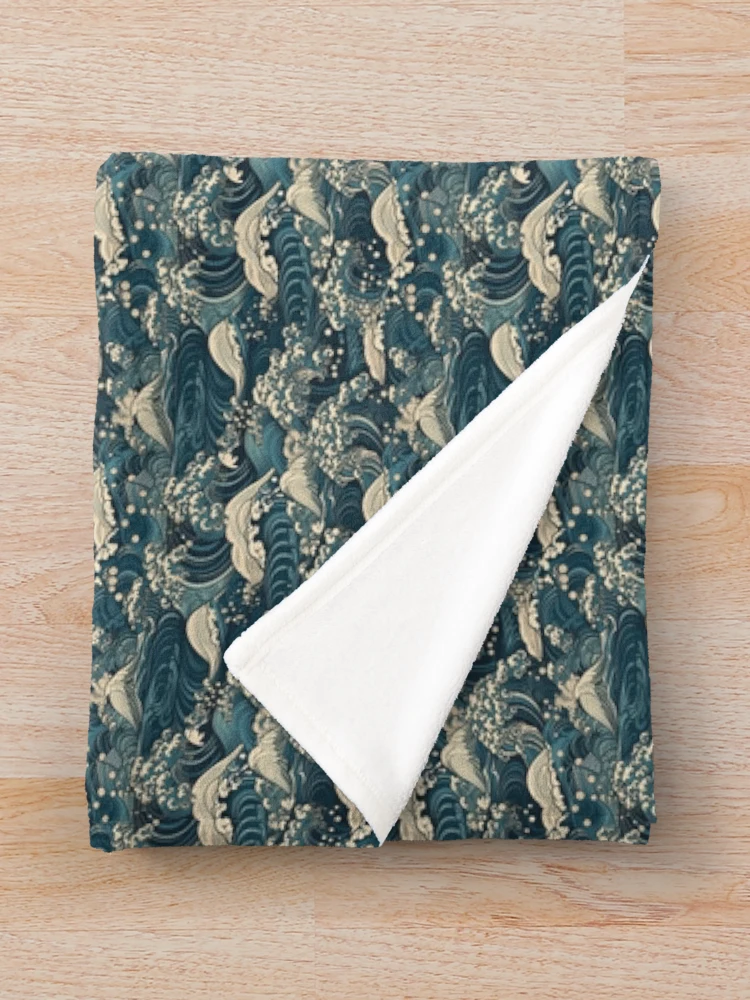 Thumbnail 3 of 6, Throw Blanket, Japanese waves pattern designed and sold by PatternSummit.