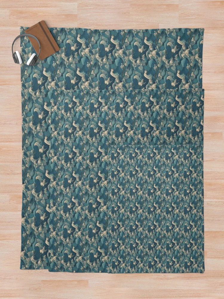 Thumbnail 5 of 6, Throw Blanket, Japanese waves pattern designed and sold by PatternSummit.