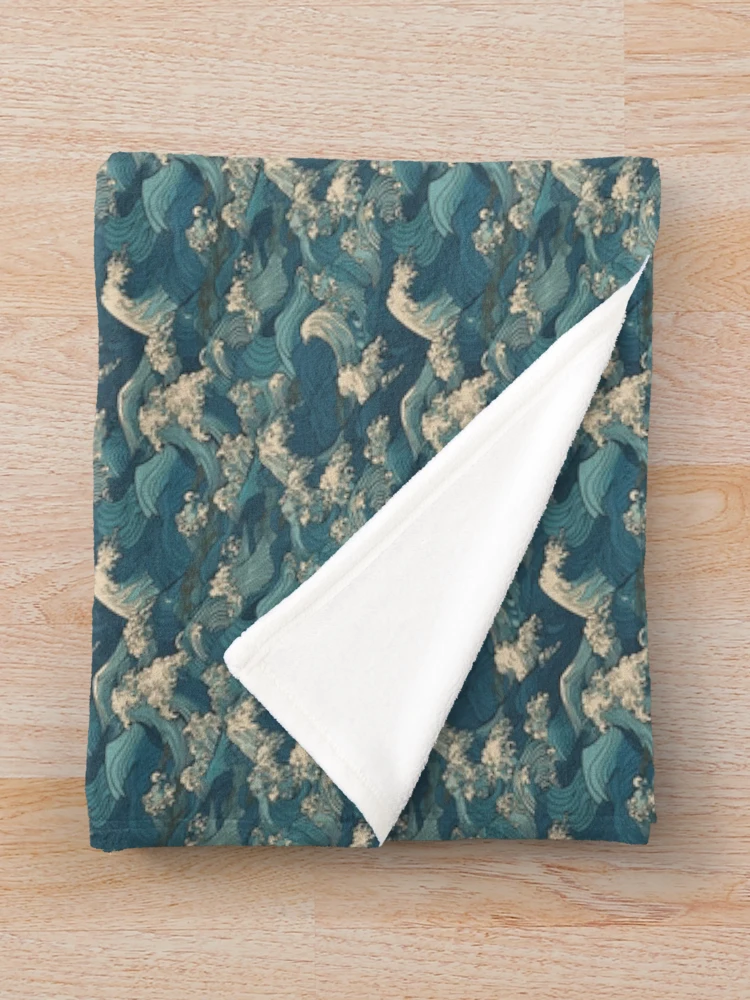 Thumbnail 3 of 6, Throw Blanket, Japanese waves pattern designed and sold by PatternSummit.