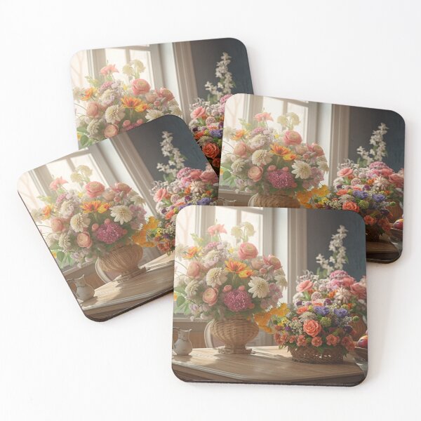 Item preview, very beautiful flowers baskets and a lot of vases of flowers on the table designed and sold by jetaiart.