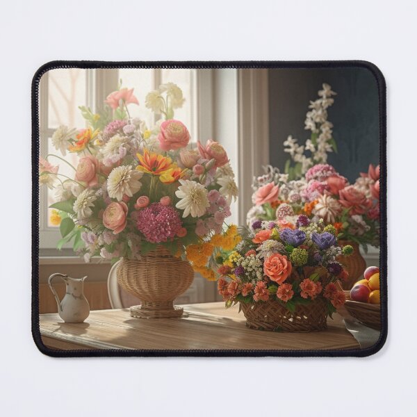 Item preview, very beautiful flowers baskets and a lot of vases of flowers on the table designed and sold by jetaiart.