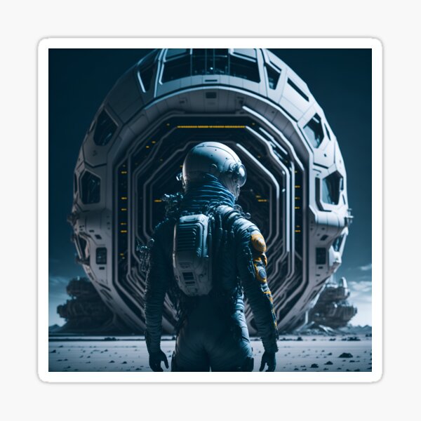 Astronauten-Raumschiff-Alien-Gebäude mit Blick auf das Unbekannte - Astronaut Sticker