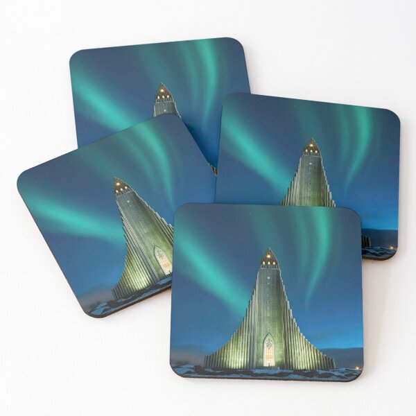 Item preview, Hallgrímskirkja church and aurora borealis designed and sold by pietrofoto.