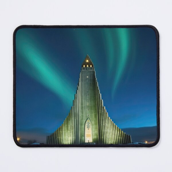 Item preview, Hallgrímskirkja church and aurora borealis designed and sold by pietrofoto.