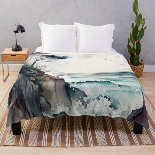 Item preview, "Serene Shores": A Captivating Watercolour Coastal Landscape that will Transport You to the Beach. Perfect for Adding a Touch of Tranquility to Your Space! designed and sold by sketchzen.