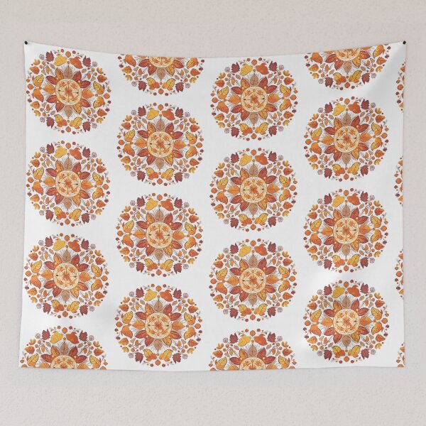 Item preview, Autumn Leaves Flower Pattern Hand-drawn Handmade Kaleidoscope Circular designed and sold by harmoneer.