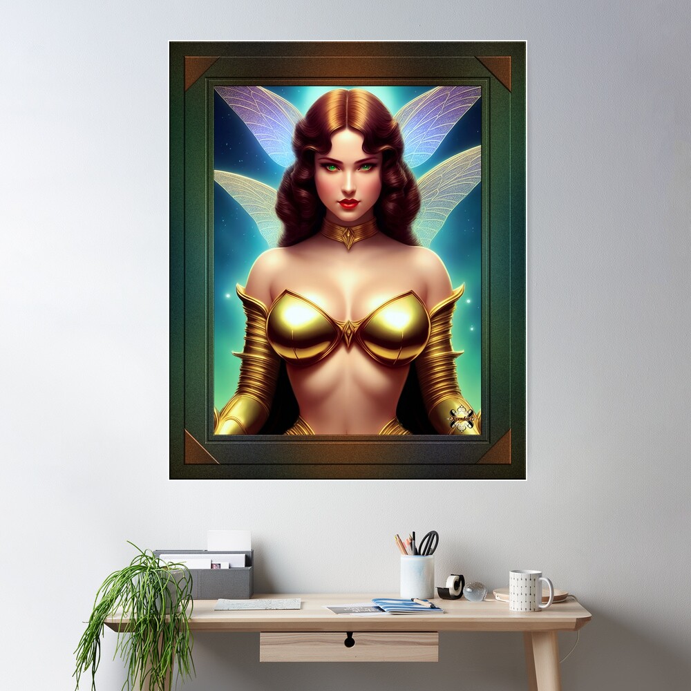 Space Fairy Of The Golden Age Fantasy AI Concept Art by Xzendor7 Wall Poster