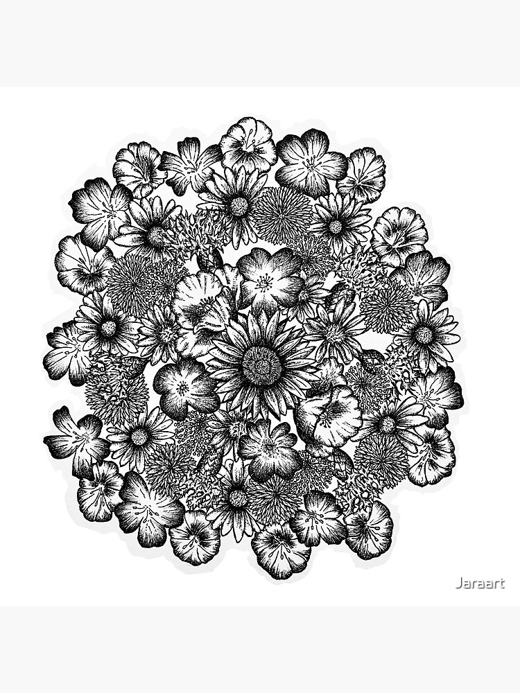 Impression rigide for Sale avec l'œuvre « Dessin au stylo Flower Power » de  l'artiste Jaraart