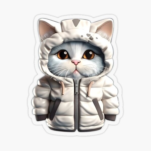 Cute cat wearing a puffer jacket Sticker for Sale by