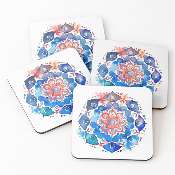 Item preview, Watercolor Folk Flower Pattern Hand-drawn Handmade Kaleidoscope Circular designed and sold by harmoneer.