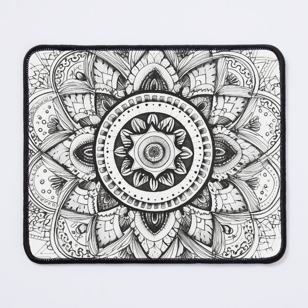 Item preview, Monochrome Folk Flower Pattern Hand-drawn Handmade Kaleidoscope Circular designed and sold by harmoneer.