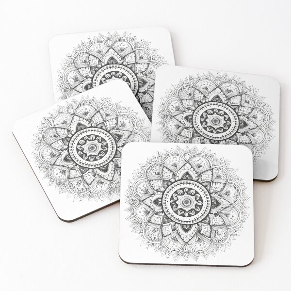 Item preview, Monochrome Folk Flower Pattern Hand-drawn Handmade Kaleidoscope Circular designed and sold by harmoneer.
