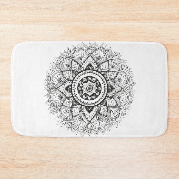 Item preview, Monochrome Folk Flower Pattern Hand-drawn Handmade Kaleidoscope Circular designed and sold by harmoneer.
