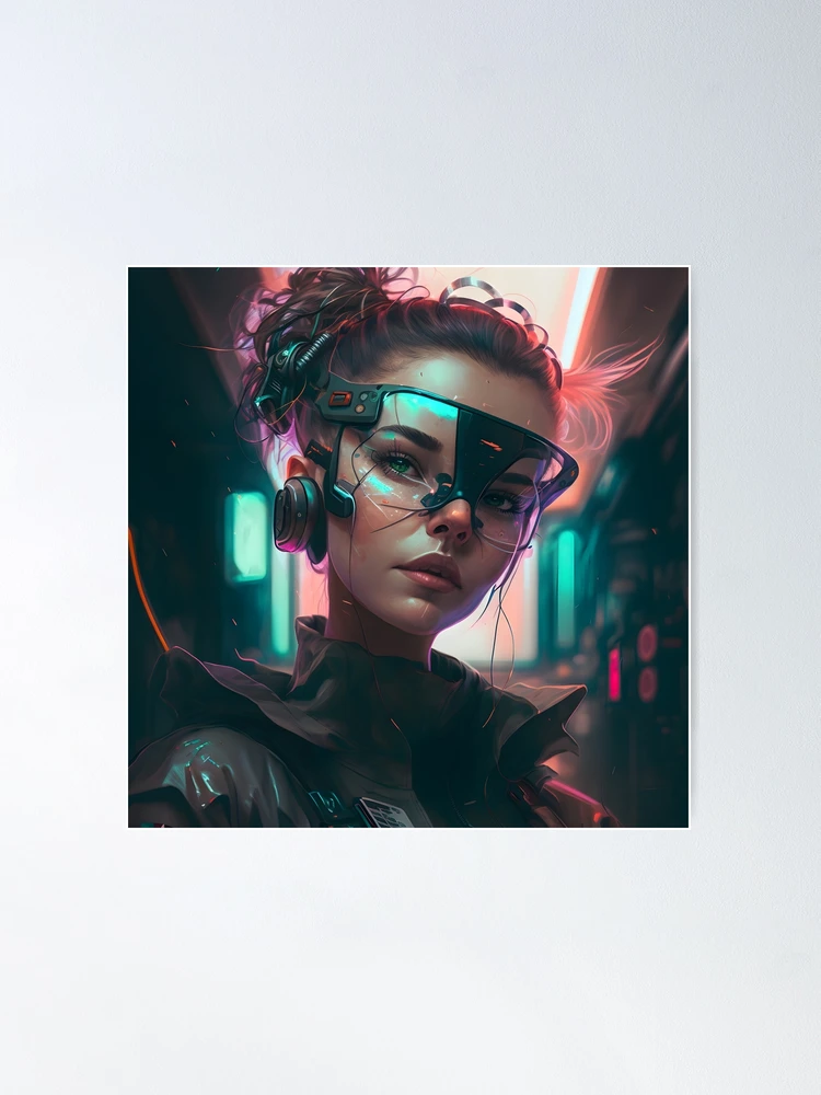 Sci-Fi Rebel - Cyberpunk Girl Goggles Scifi - Sticker