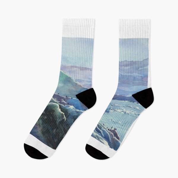 Item preview, Watercolor painting Iceland glacier and icebergs floating into sea at sunset watercolor painting Iceland home decor  designed and sold by rfoxphoto.
