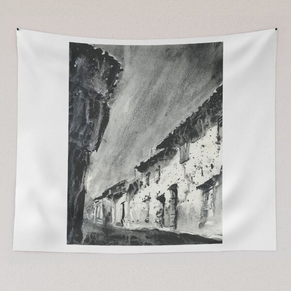 Item preview, Peruvian architecture in the Sacred Valley, Peru.  Black and white watercolor painting traditional houses near Machu Picchu ruins designed and sold by rfoxphoto.